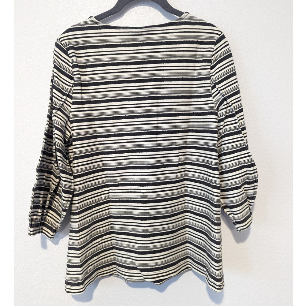 AlfaniTunic Blouse Raw Edge Bubble 3/4 Sleeve Black and Cream Striped - Picture 5 of 8